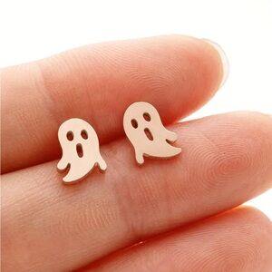 Rose Gold Stainless Steel Ghost Stud Earrings
